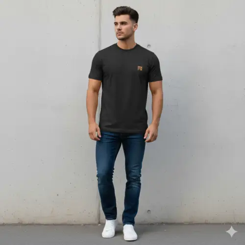 Royal Signature Series: Premium Black Crew Neck Tee with Gold Emblem