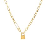 "Lock" Necklace, 18K Gold Plated Steel