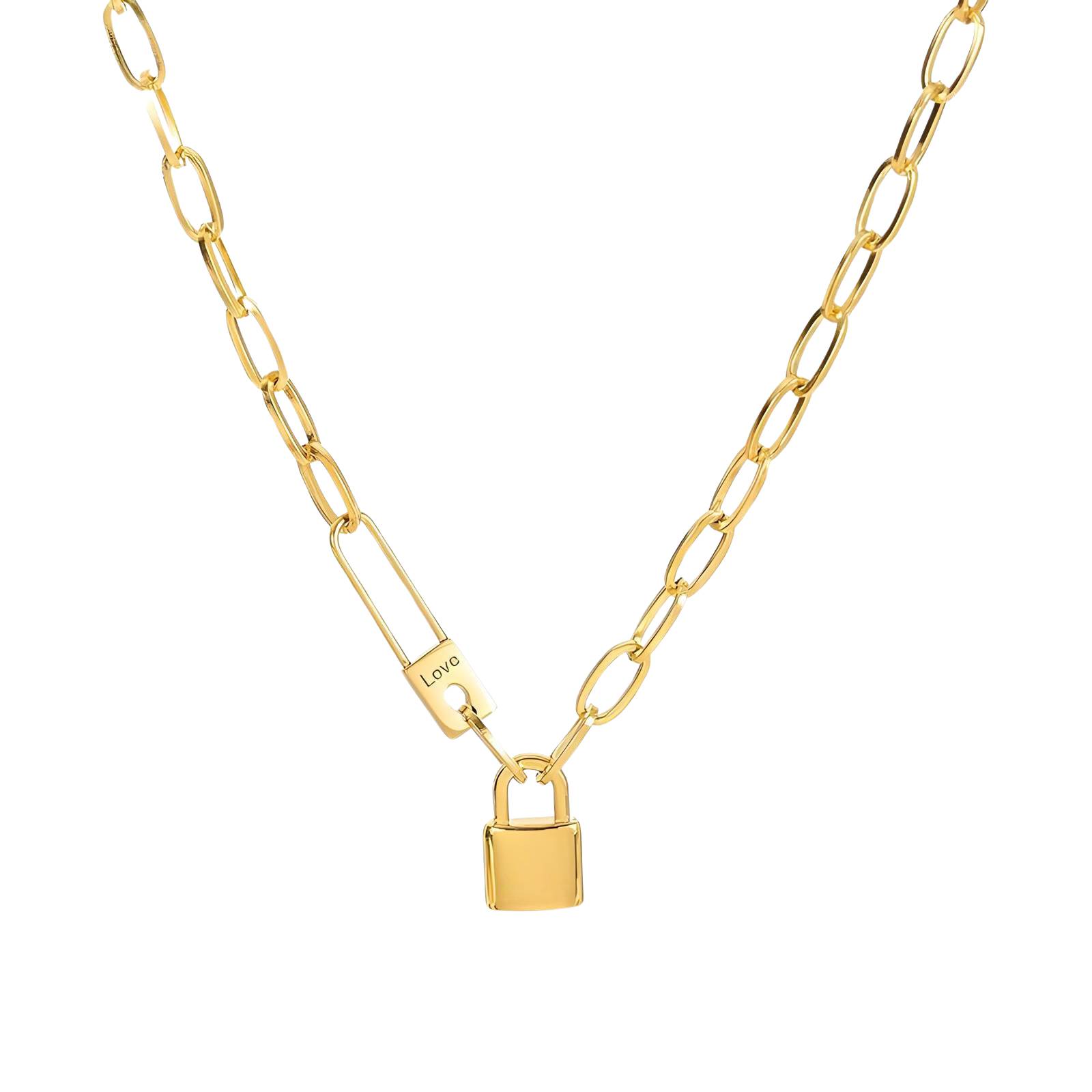 "Lock" Necklace, 18K Gold Plated Steel