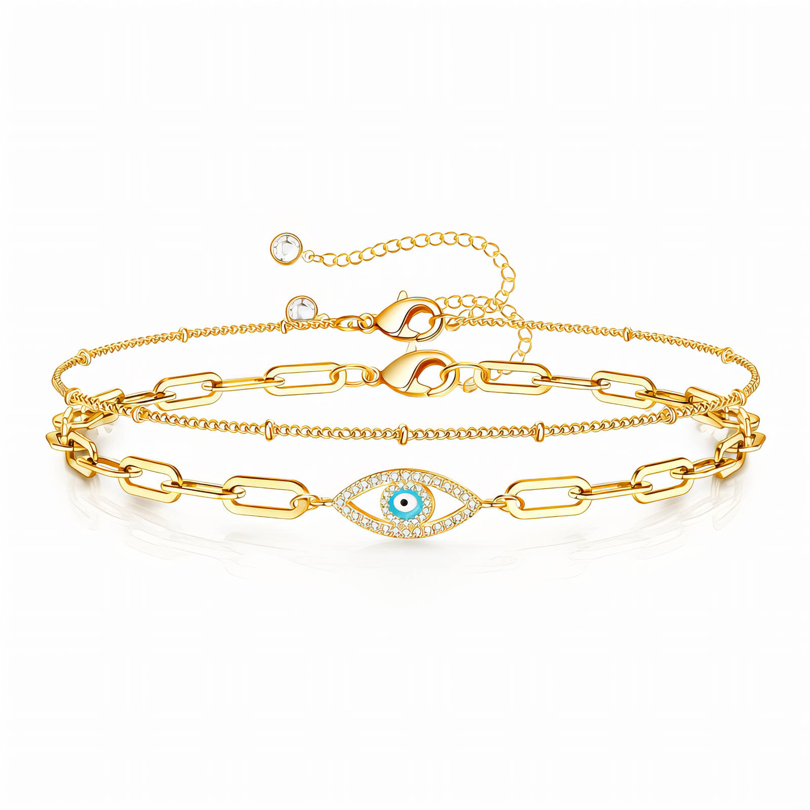"Evil Eye" Bracelet, 18K Gold Plated Steel