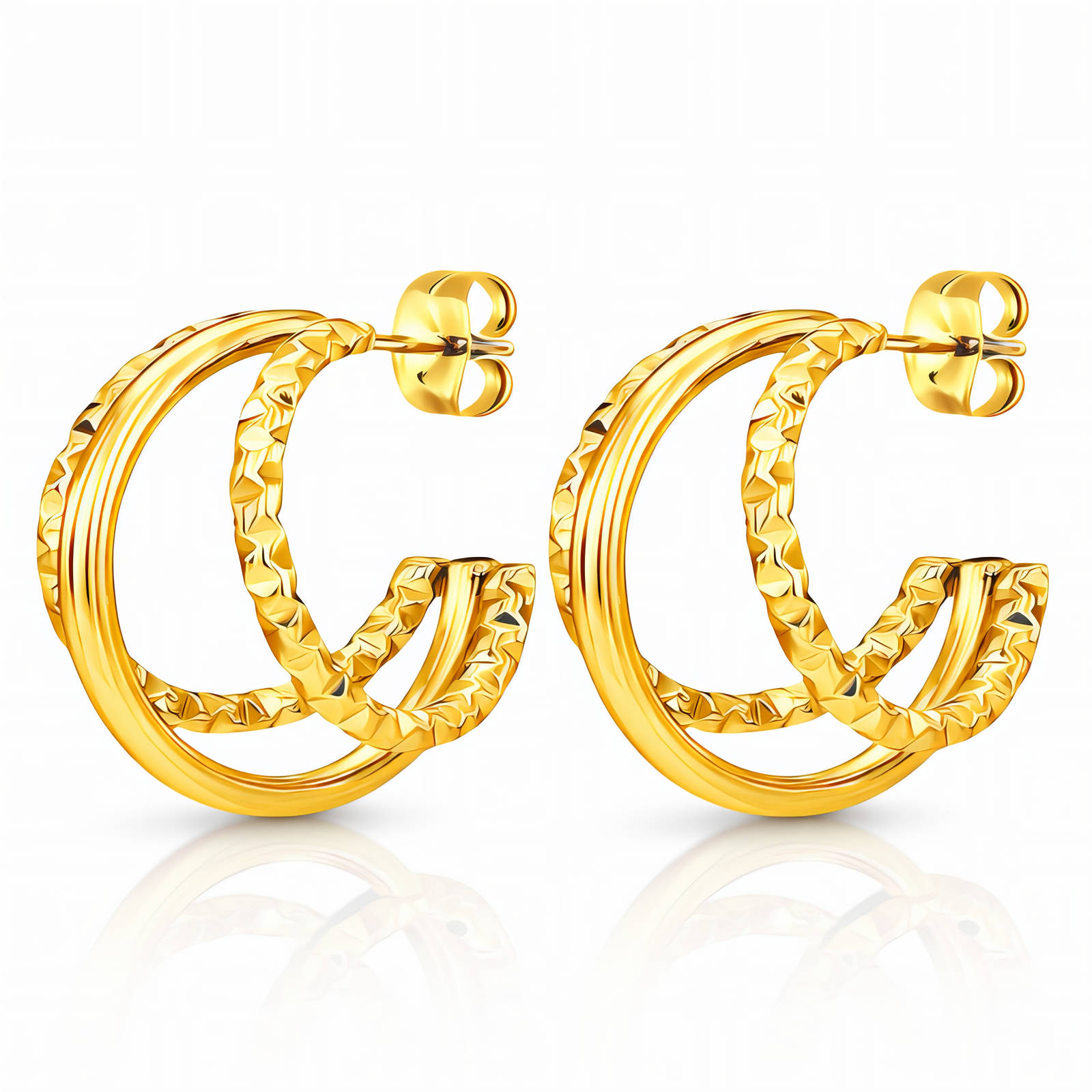 Earrings, 18K Gold Plated Steel