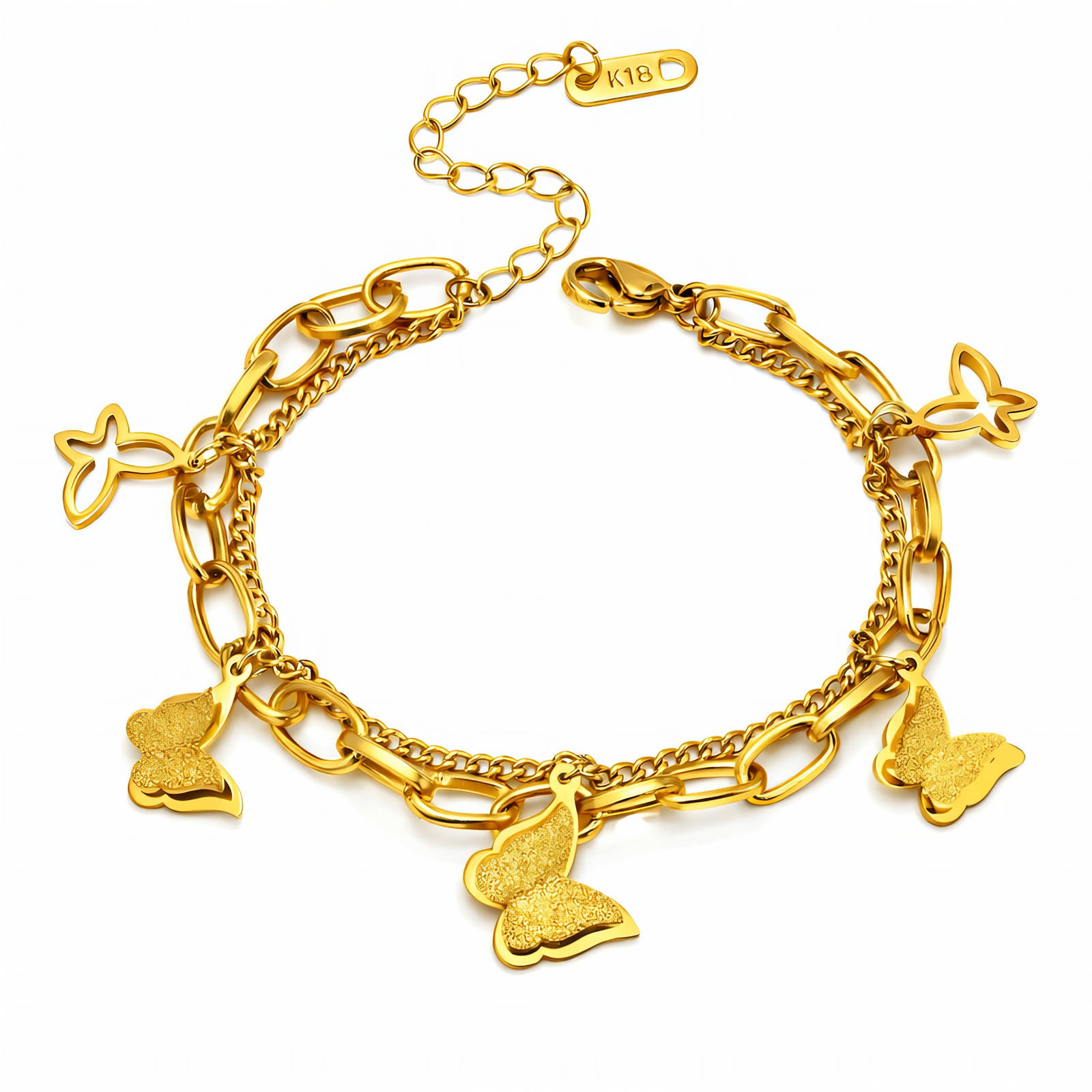 "Butterflies" Bracelet, 18K Gold Plated Steel