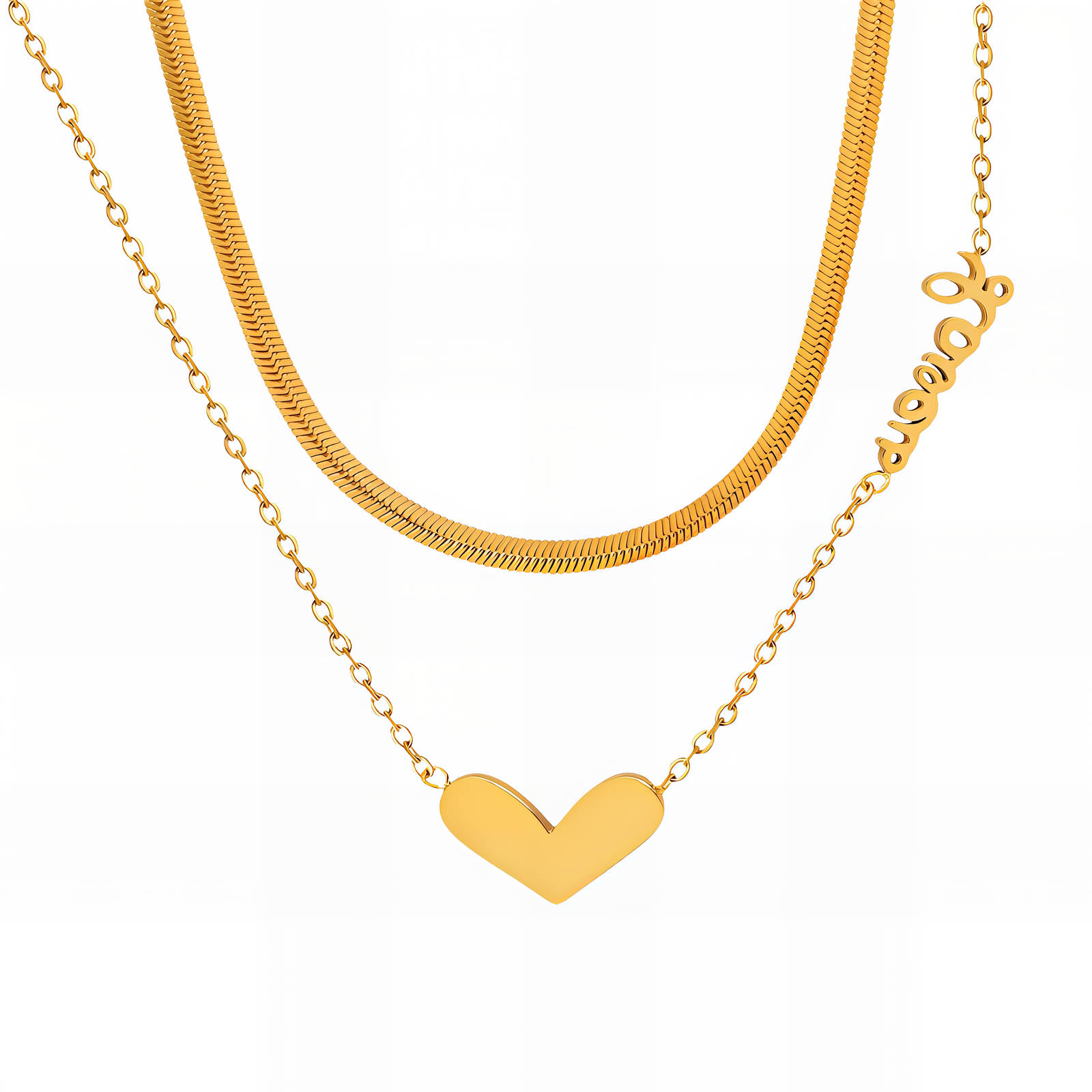"Heart" Necklace, 18K Gold Plated Steel
