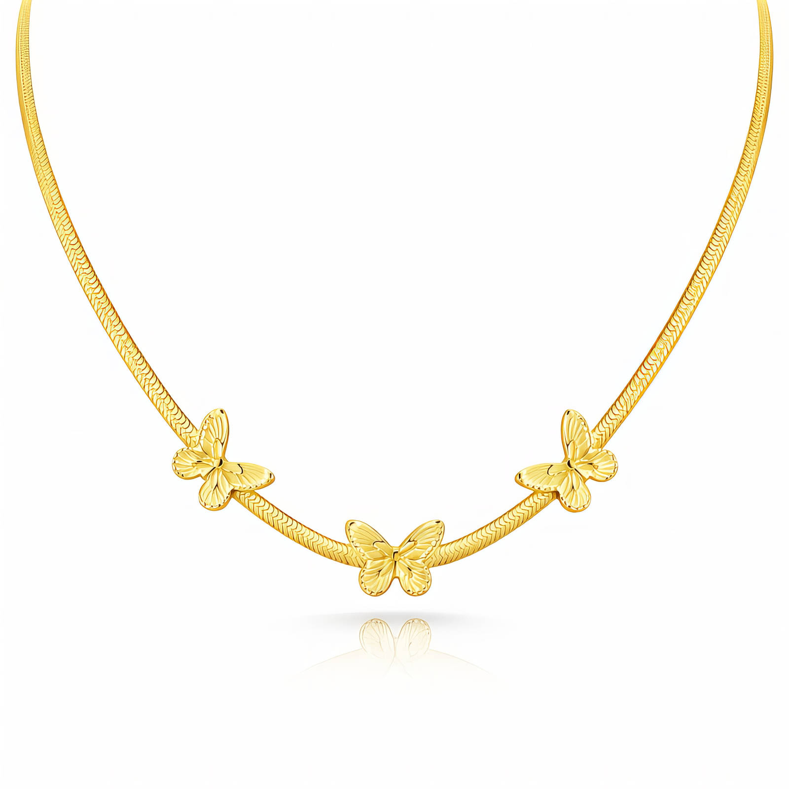 "Butterflies" Necklace, 18K Gold Plated Steel