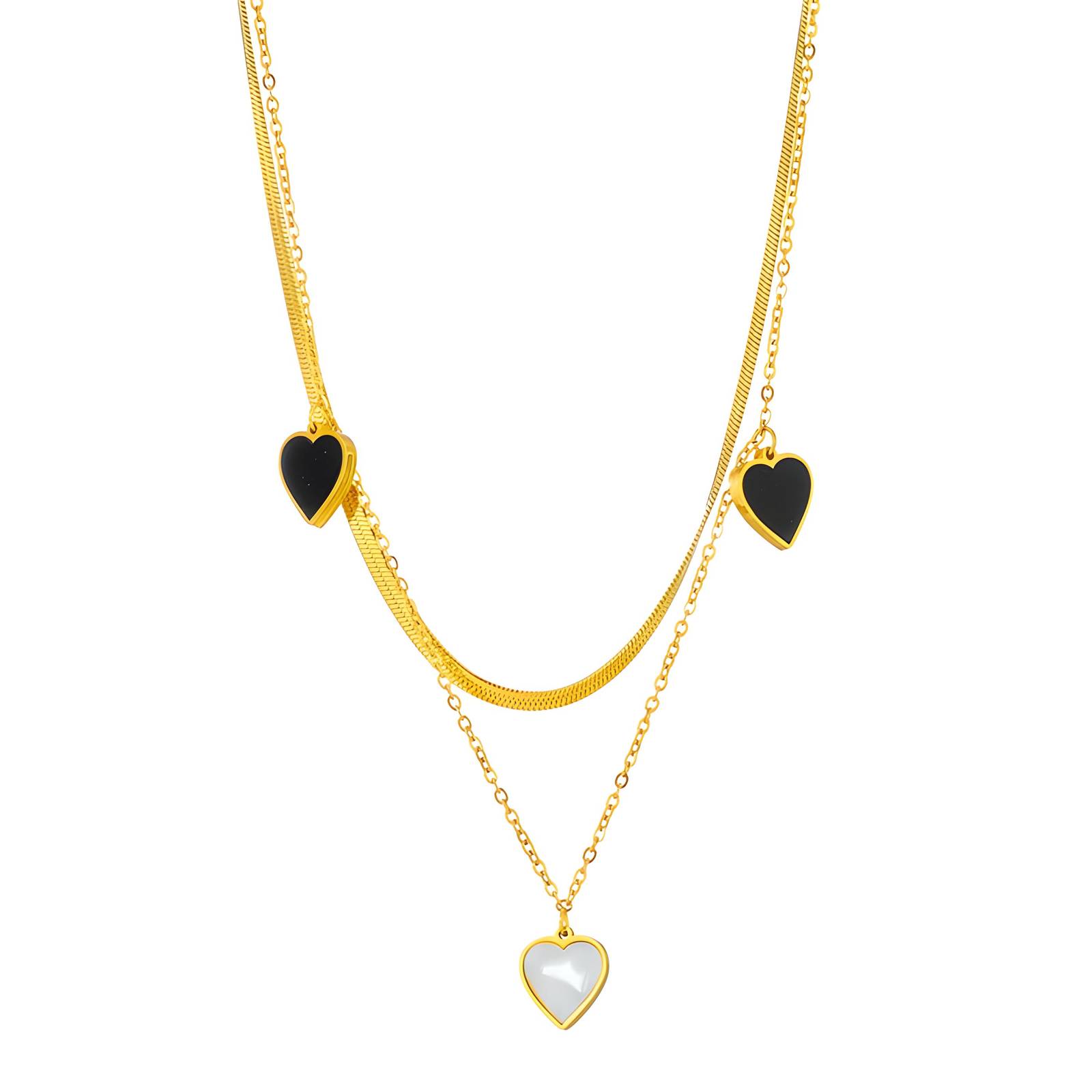 "Hearts" Necklace, 18K Gold Plated Steel
