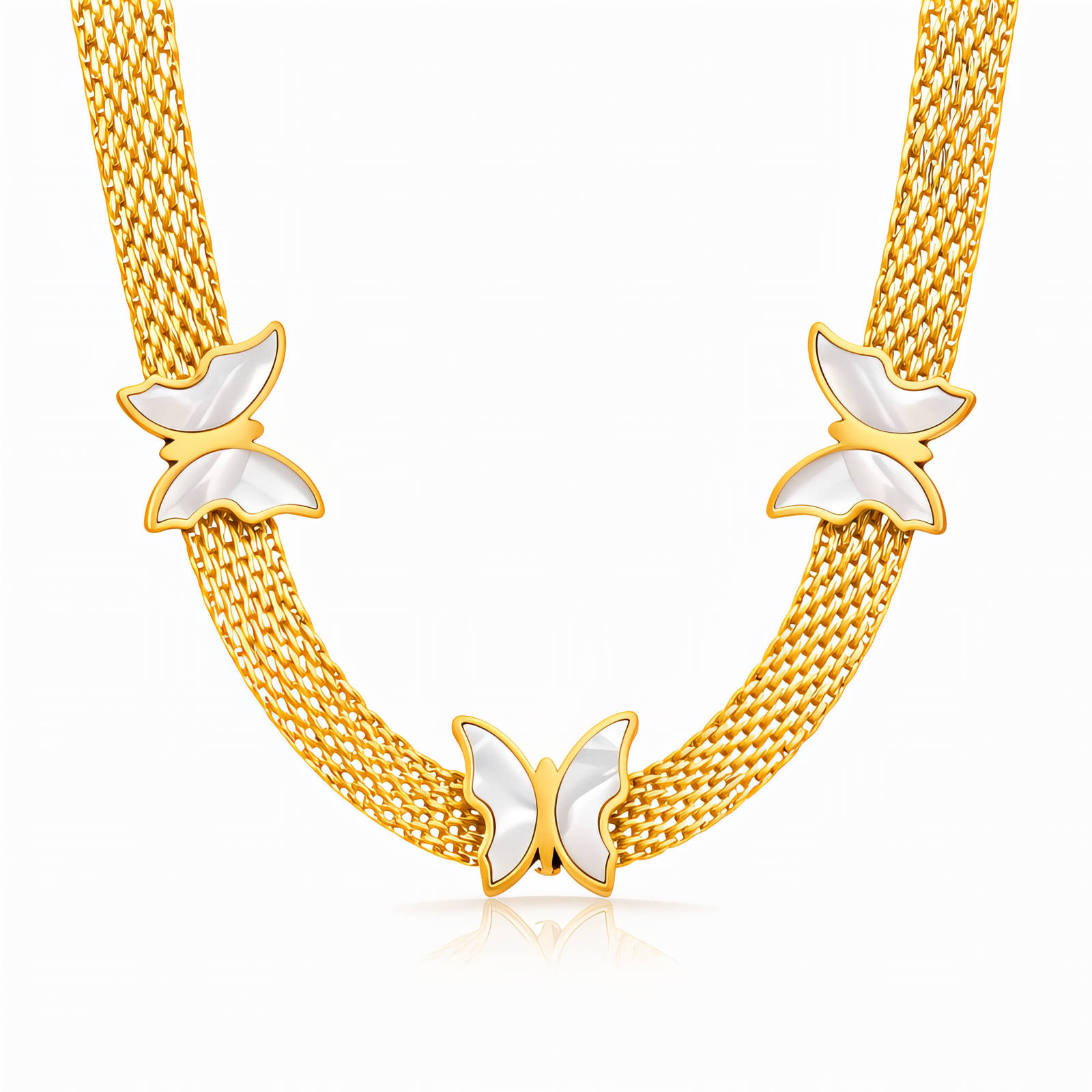 "Butterflies" Necklace, 18K Gold Plated Steel