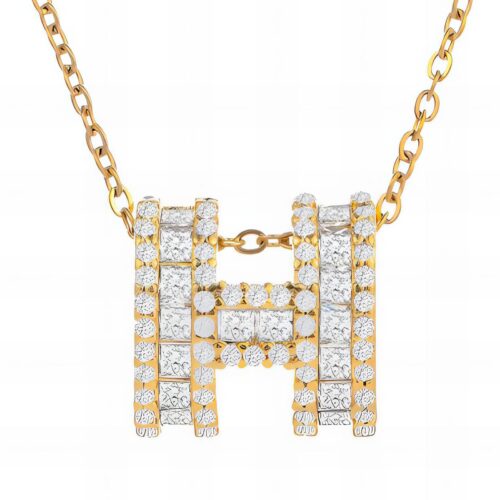 "H" Necklace, 18K Gold Plated Steel
