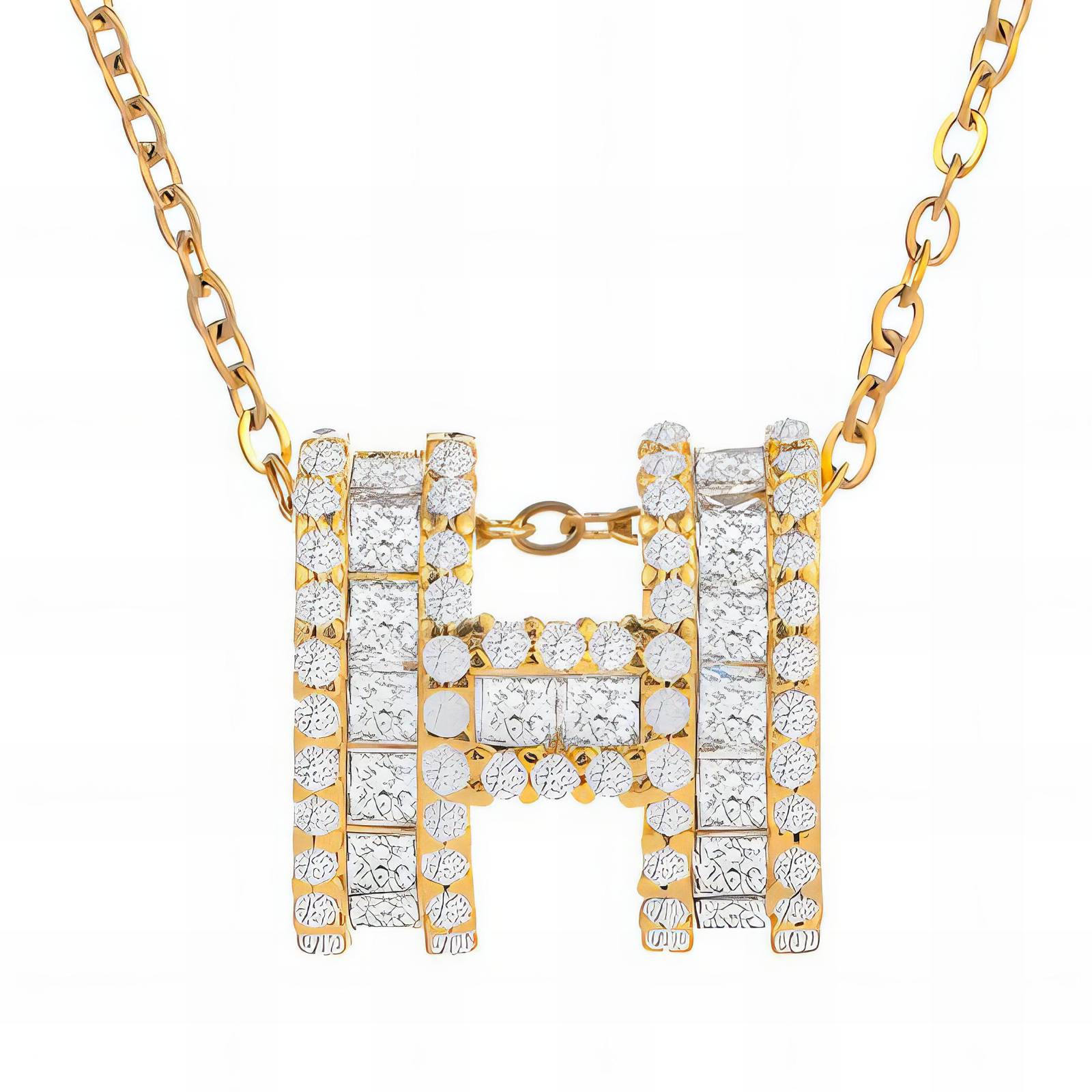 "H" Necklace, 18K Gold Plated Steel