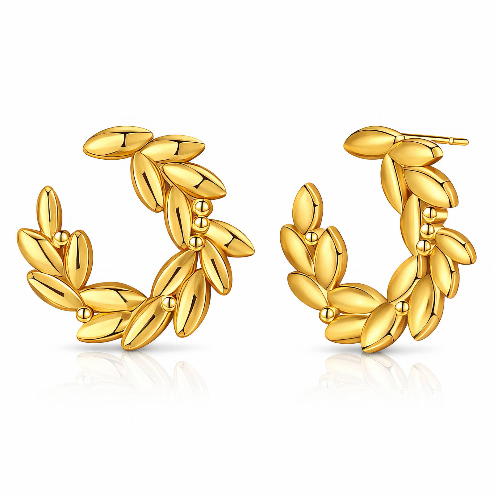 "Leaves" Earrings, 18K Gold Plated Steel