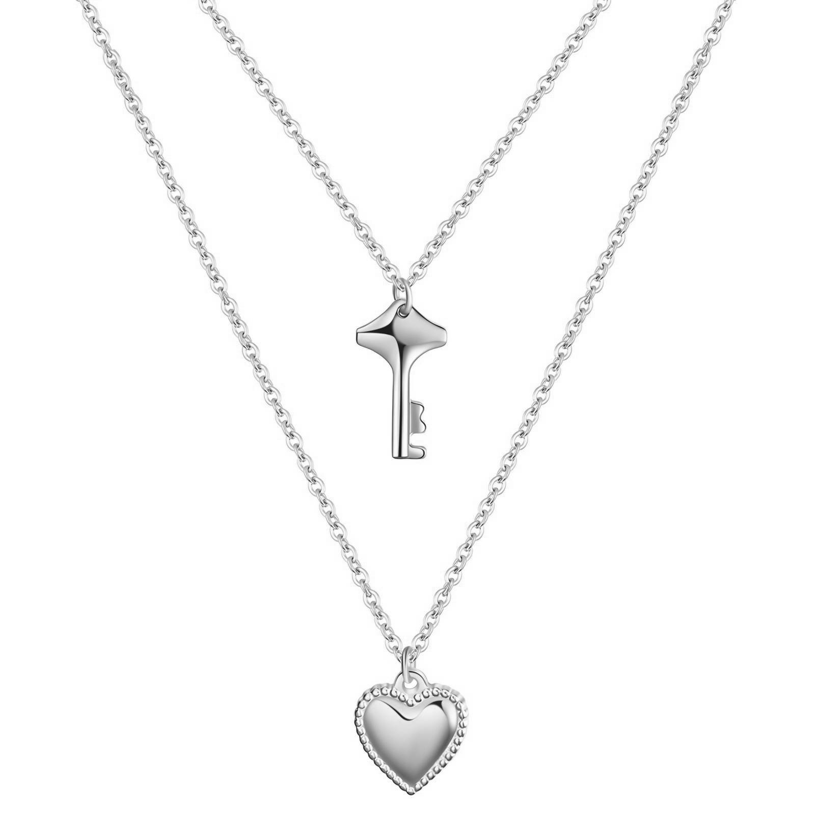 "Heart and Key" Necklace, Stainless Steel