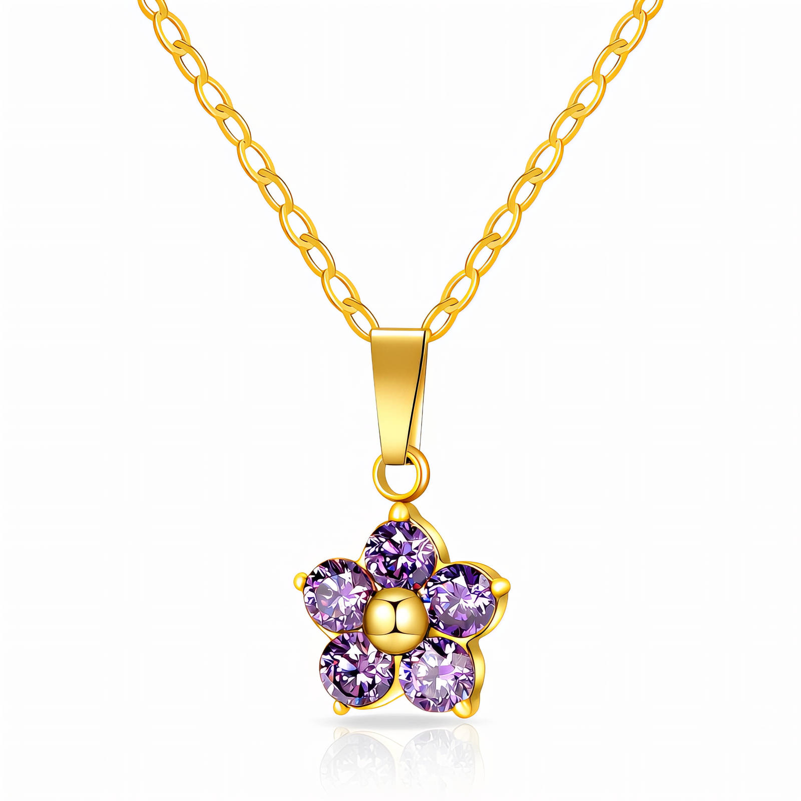 "Flower" Necklace, 18K Gold Plated Steel
