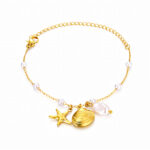 "Starfish and Seashell" Bracelet, 18K Gold Plated Steel