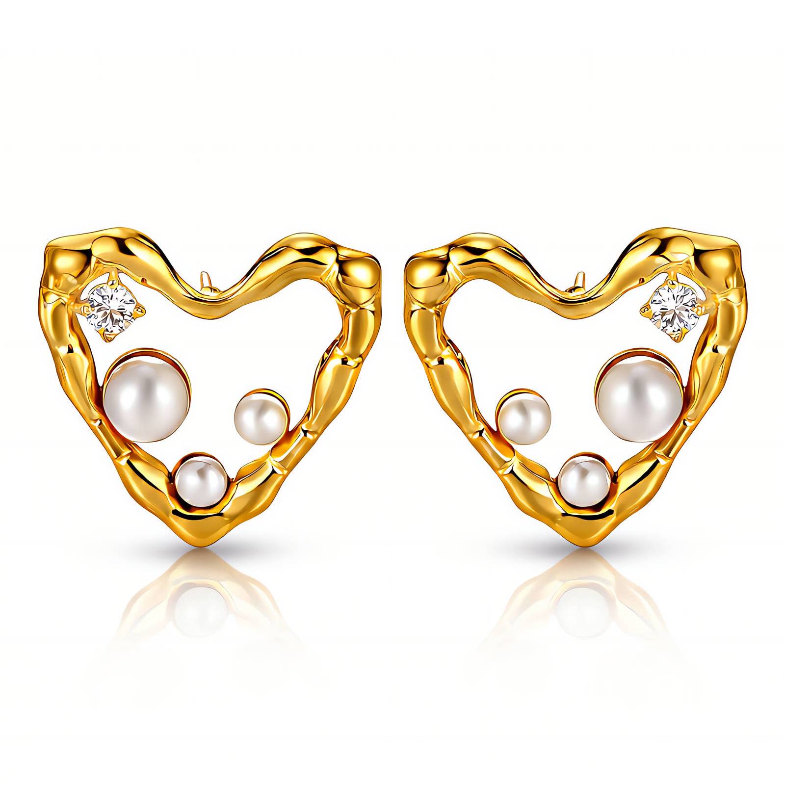 "Hearts" Earrings, 18K Gold Plated Steel