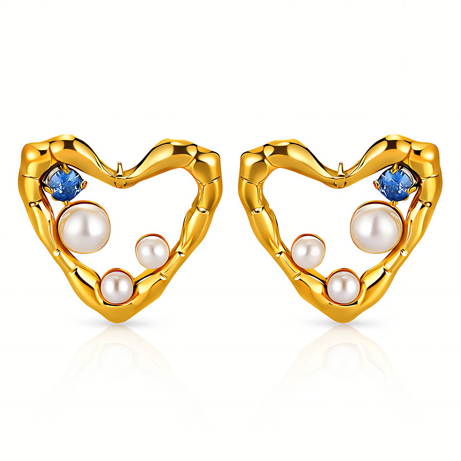 "Hearts" Earrings, 18K Gold Plated Steel