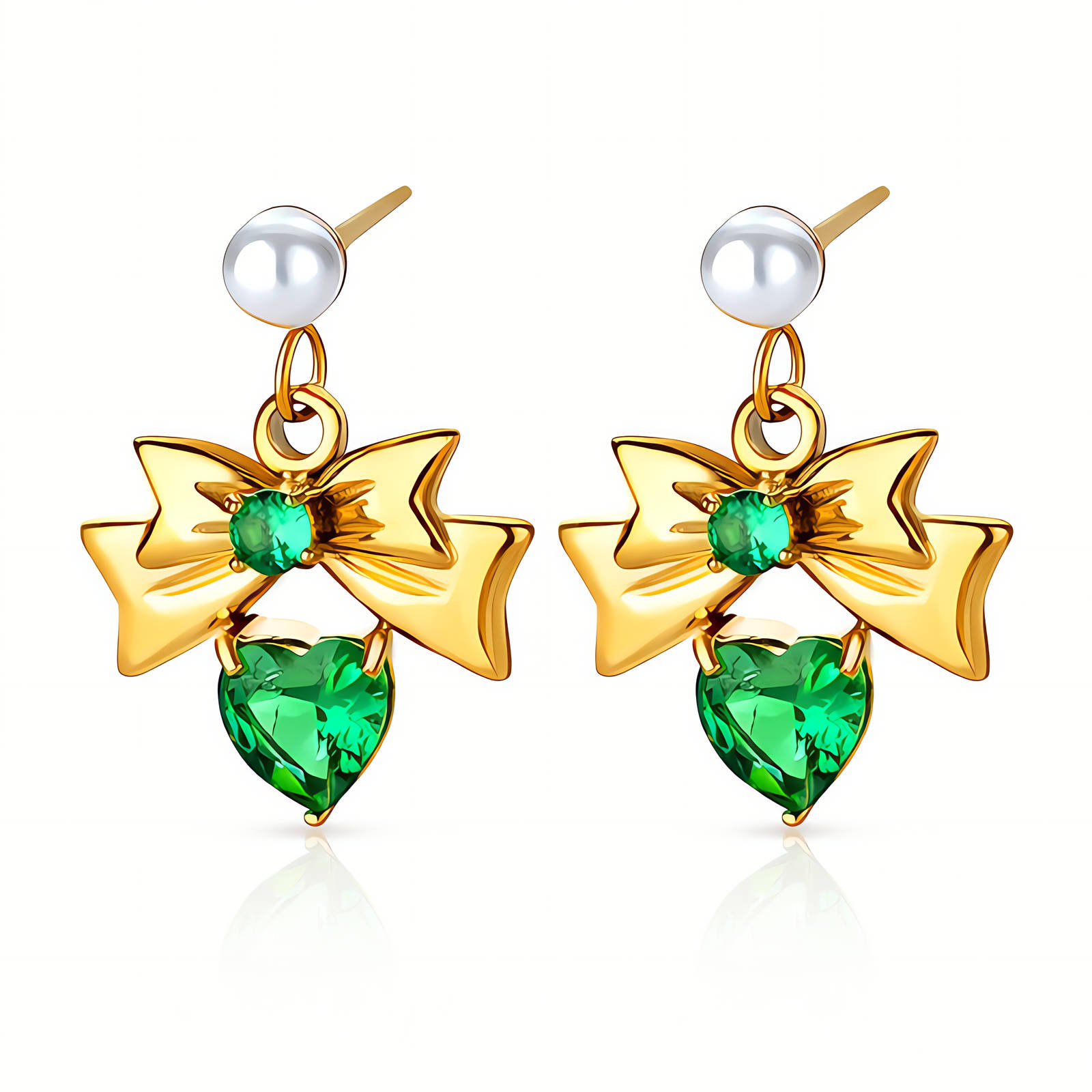 "Hearts and bows" Earrings, 18K Gold Plated Steel