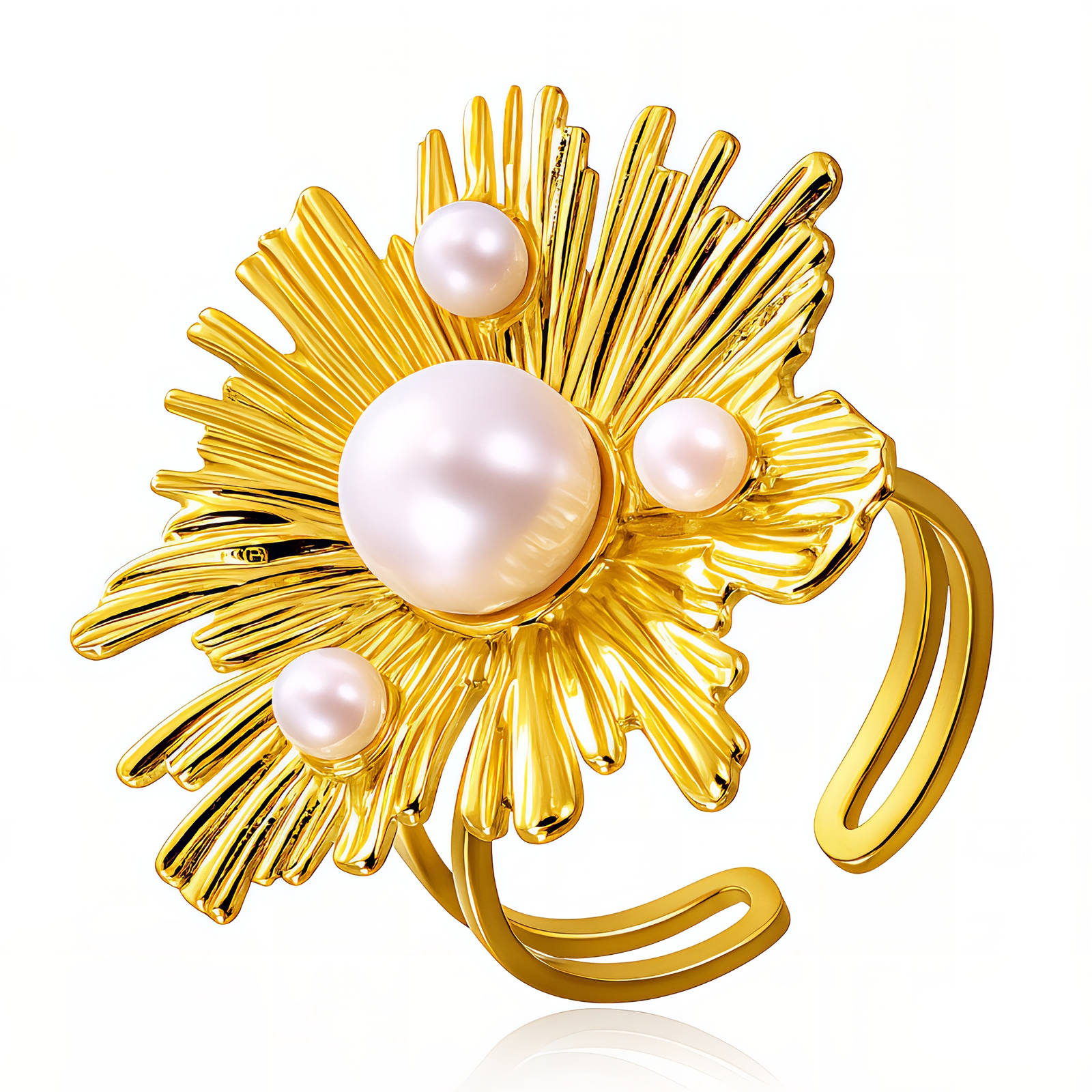 "Flower" Ring, 18K Gold Plated Steel