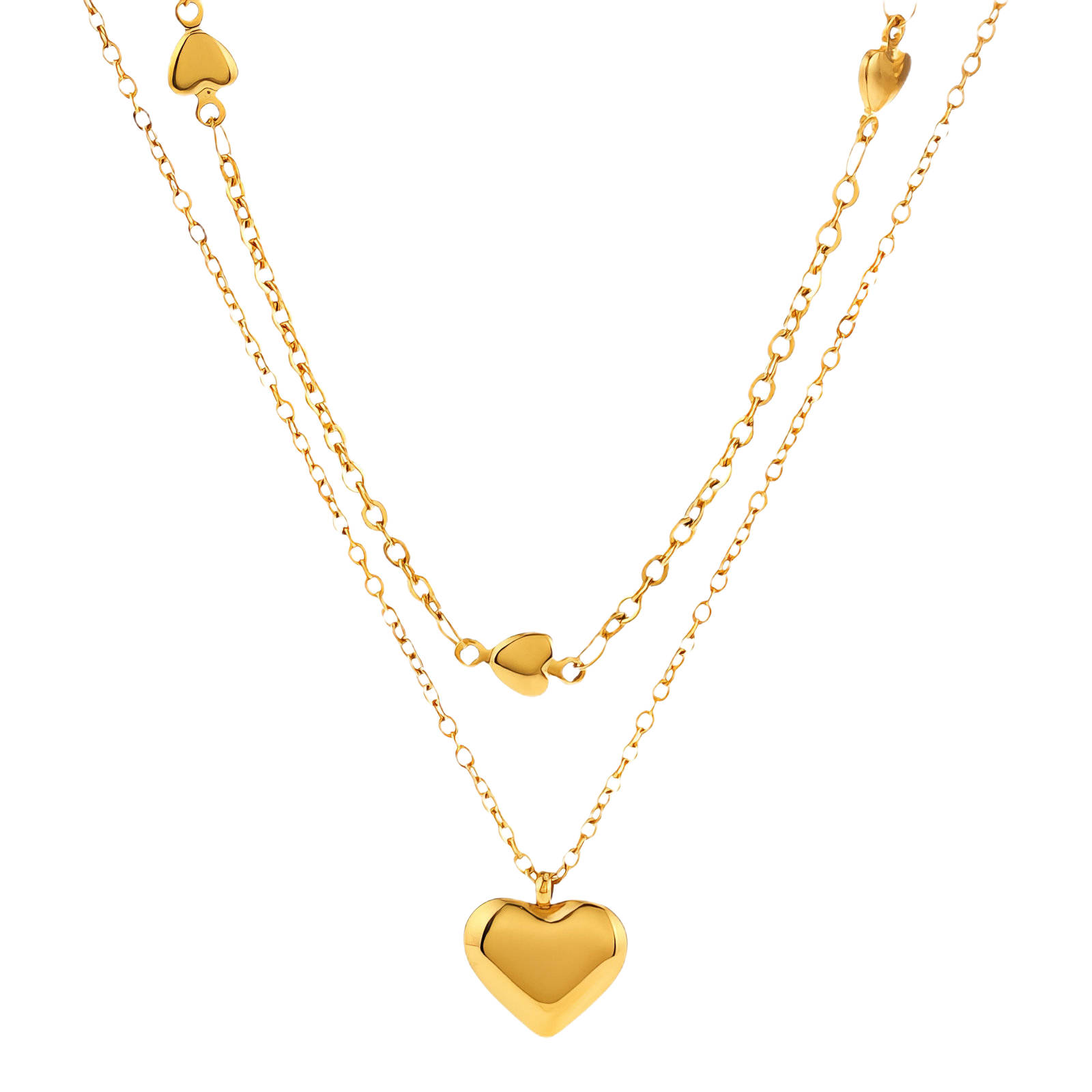 "Hearts" Necklace, 18K Gold Plated Steel