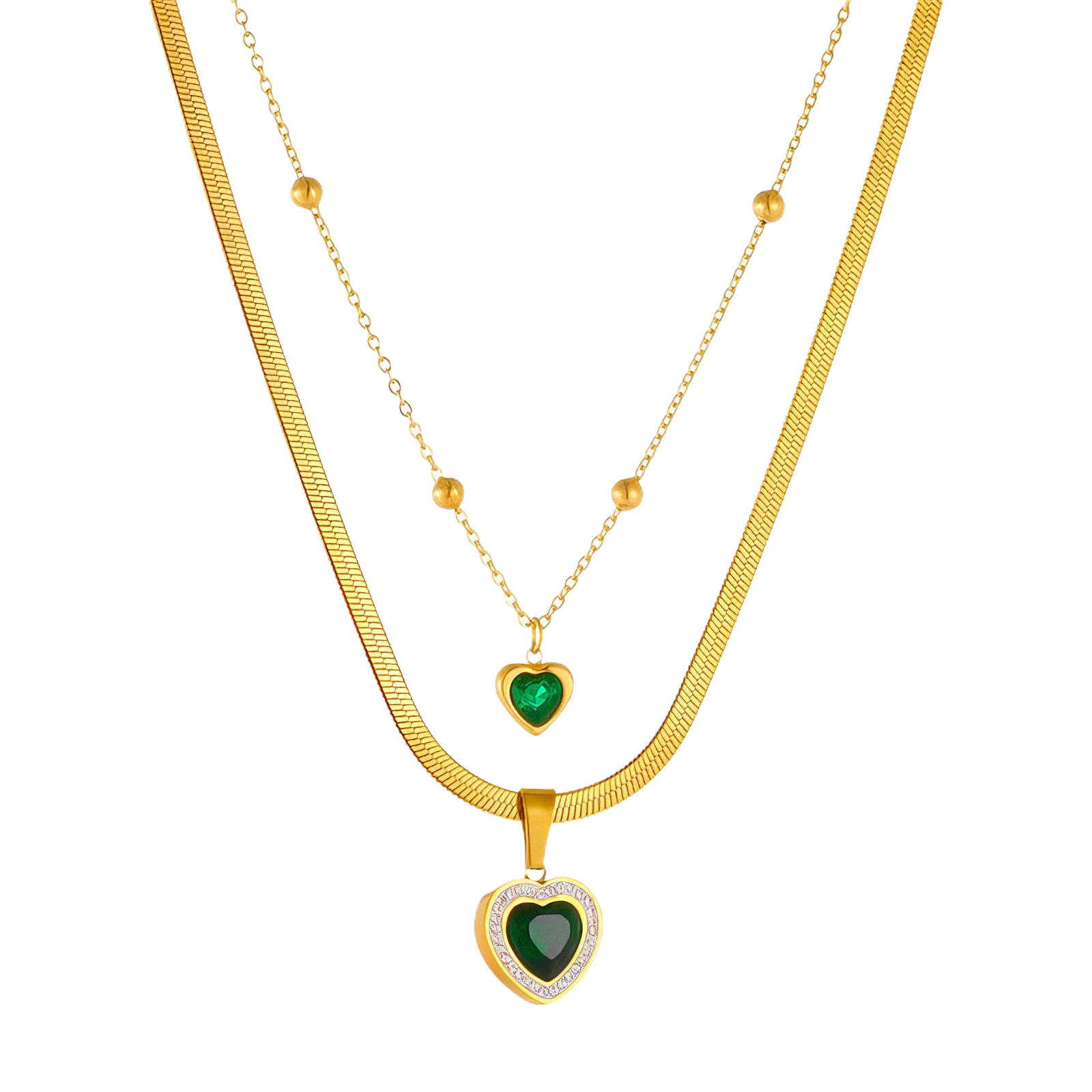 "Hearts" Necklace, 18K Gold Plated Steel