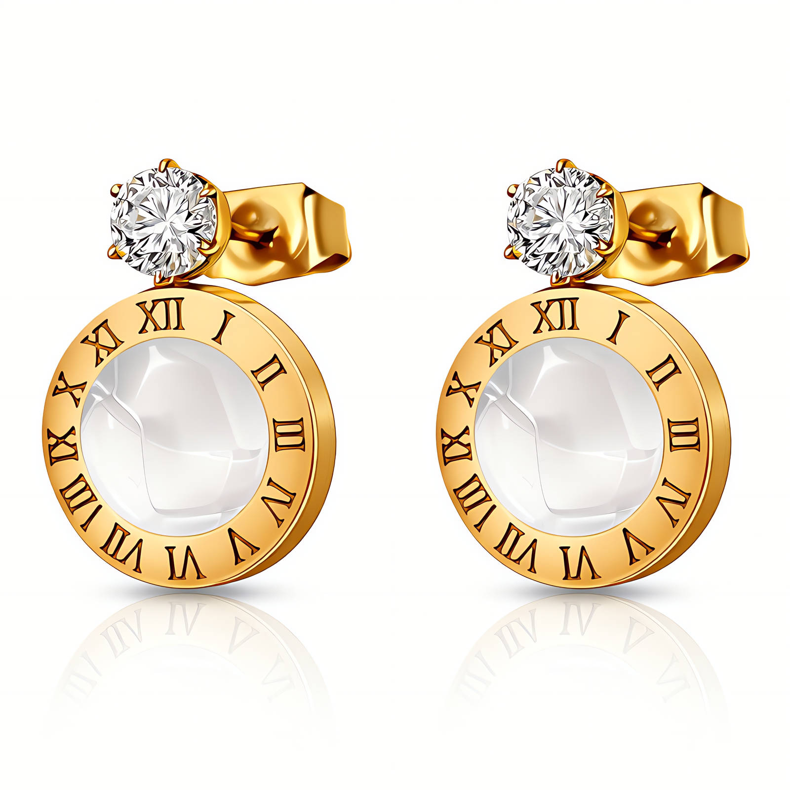 Earrings, 18K Gold Plated Steel