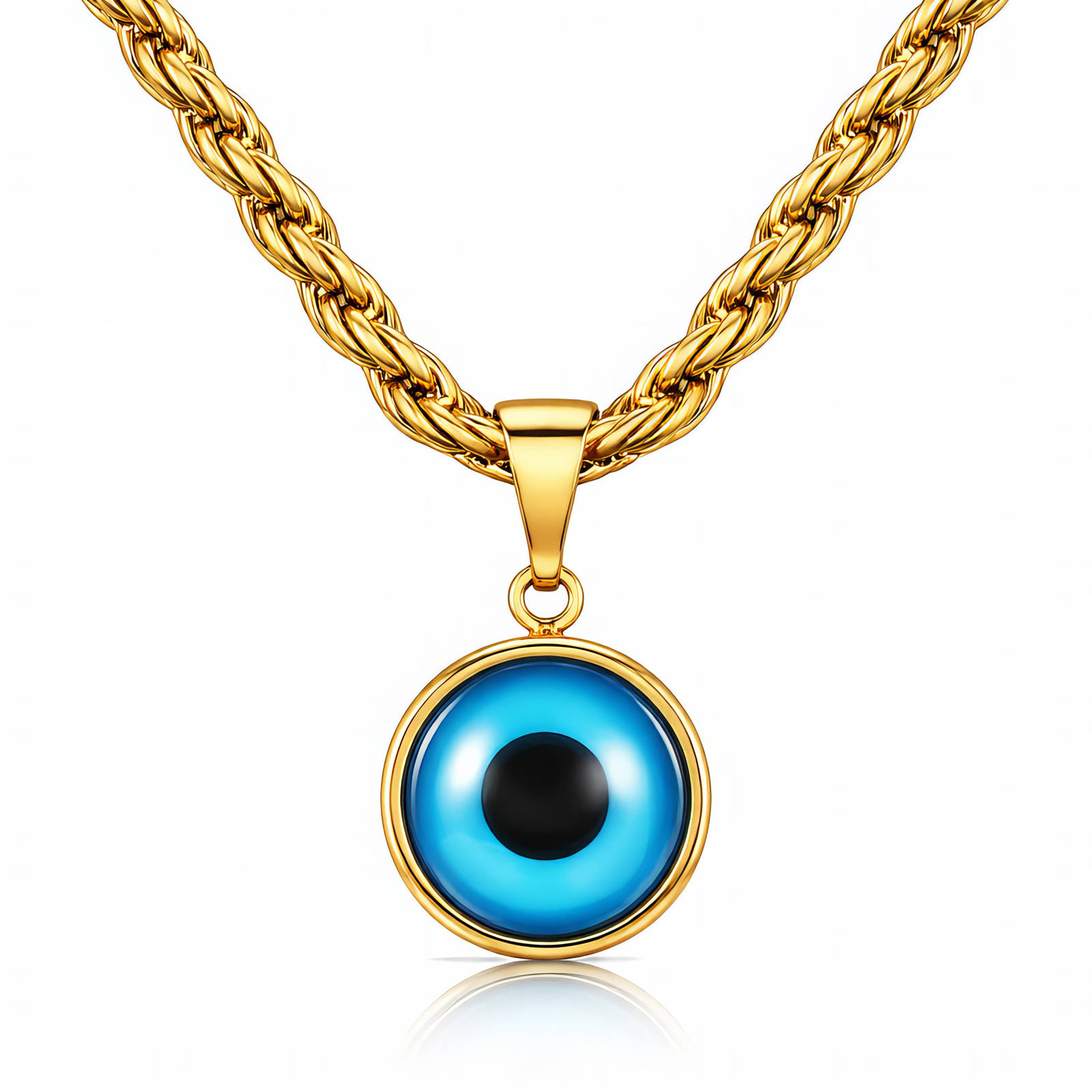 "Evil Eye" Necklace, 18K Gold Plated Steel