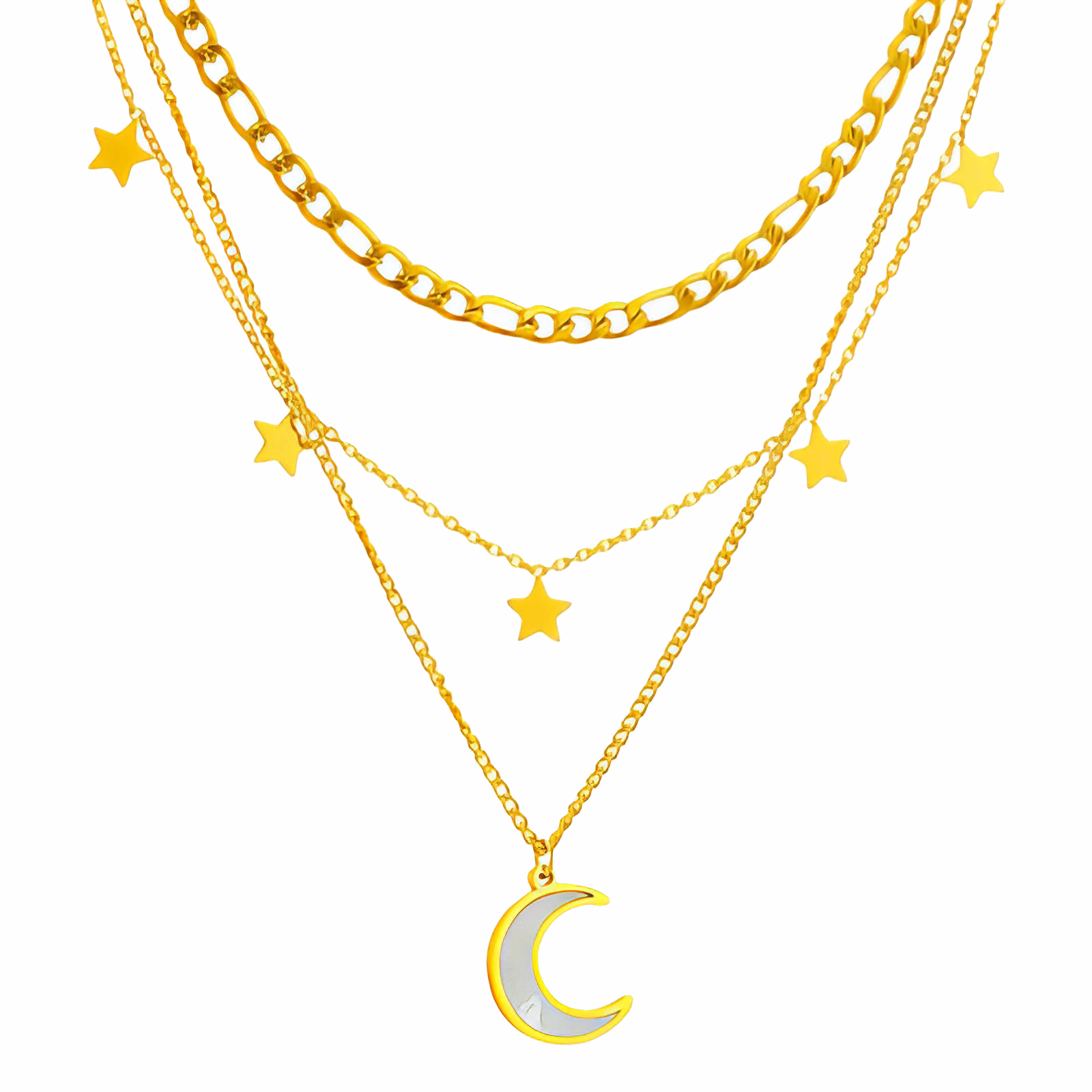"Crescent And Star" Necklace, 18K Gold Plated Steel