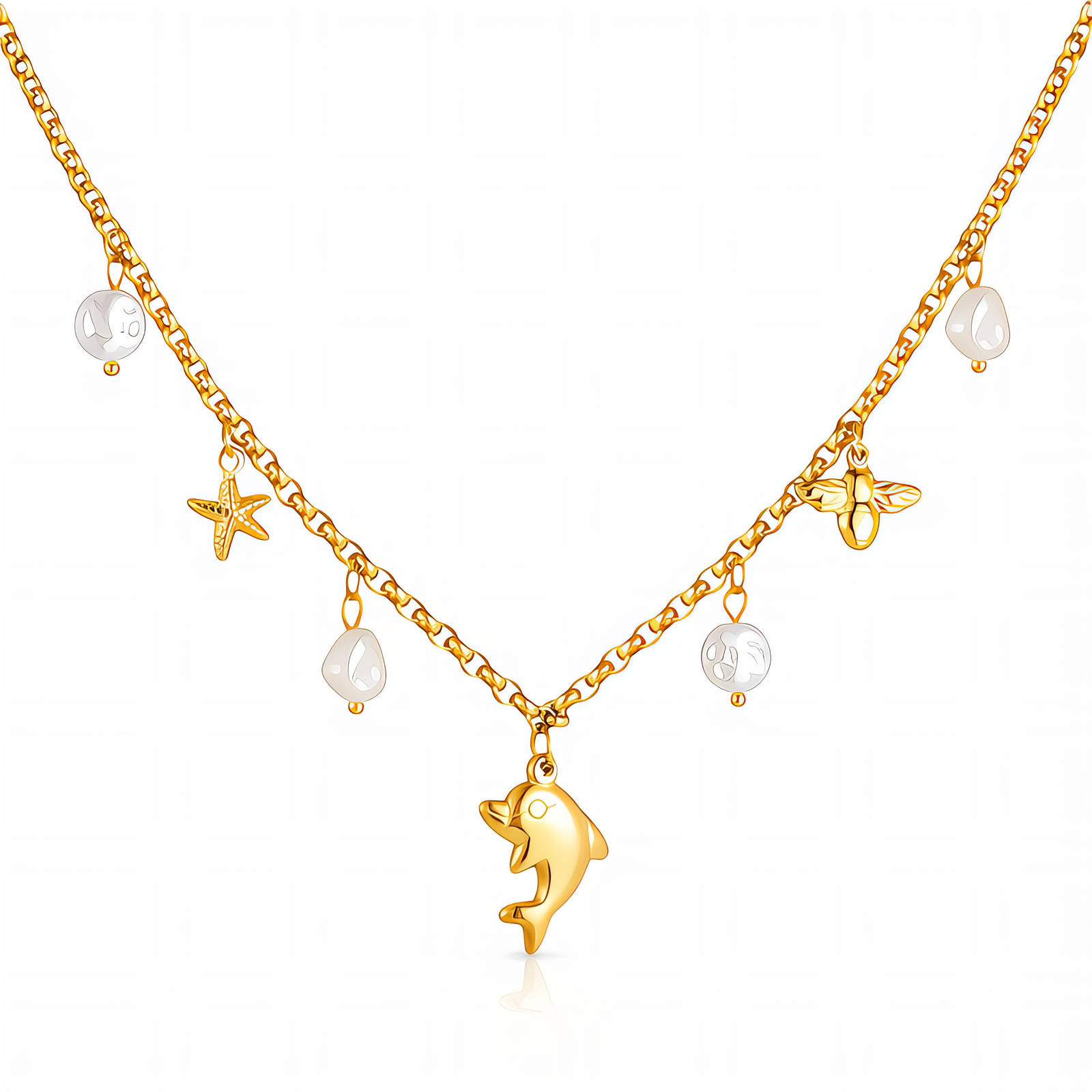 "Dolphin" Necklace, 18K Gold Plated Steel