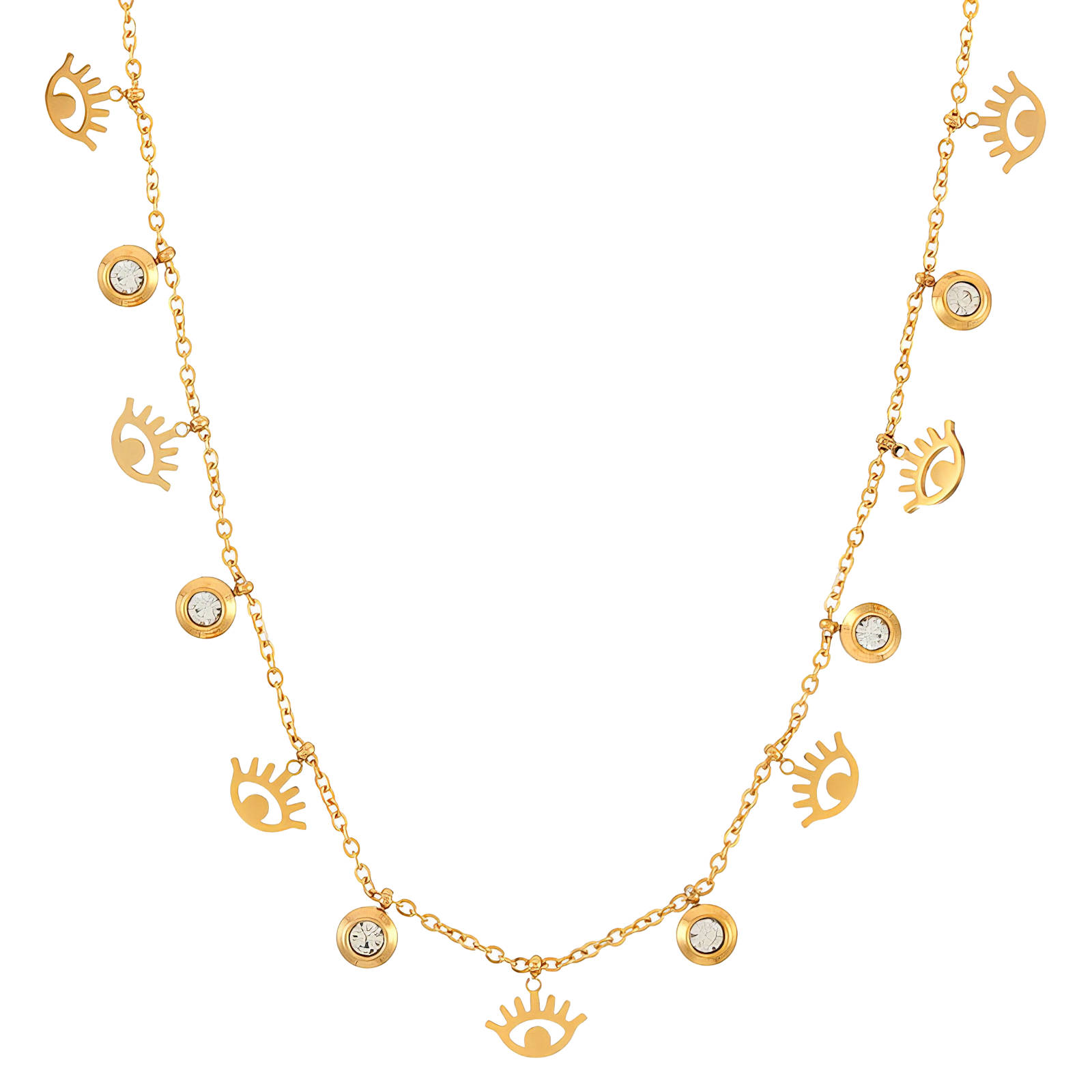 "Evil Eyes" Necklace, 18K Gold Plated Steel