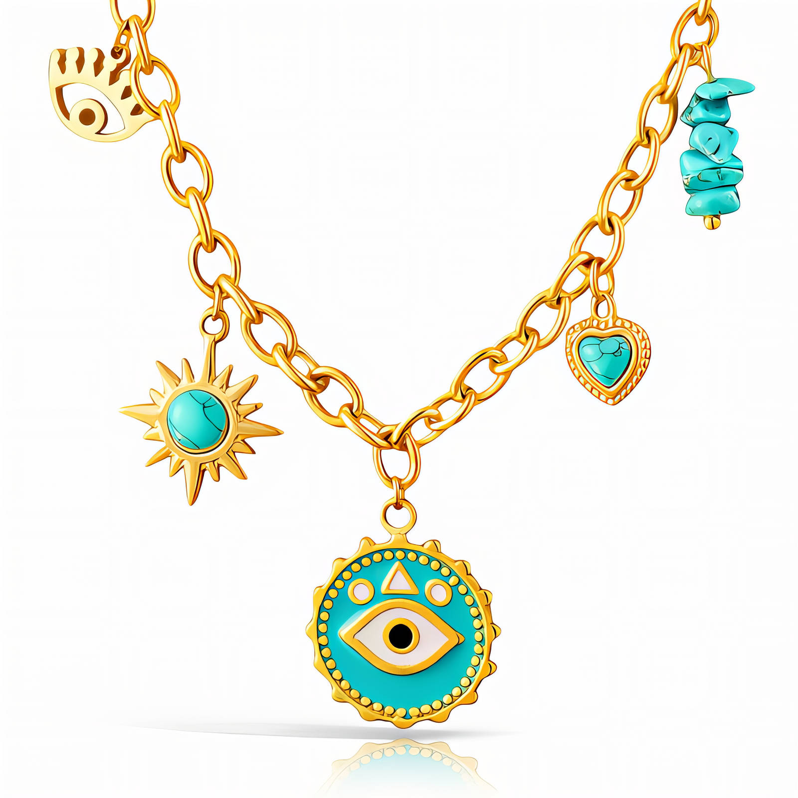 "Evil Eyes" Necklace, 18K Gold Plated Steel
