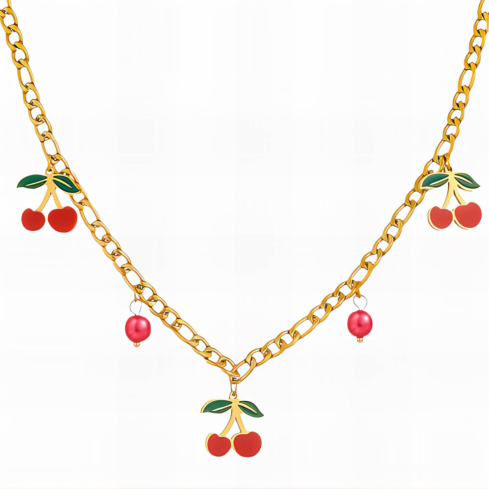 "Cherry" Necklace, 18K Gold Plated Steel