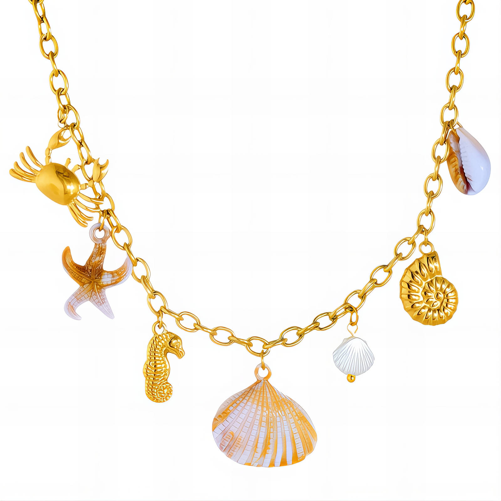 "Seashells" Necklace, 18K Gold Plated Steel