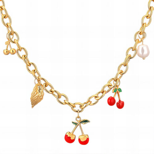 "Cherry" Necklace, 18K Gold Plated Steel