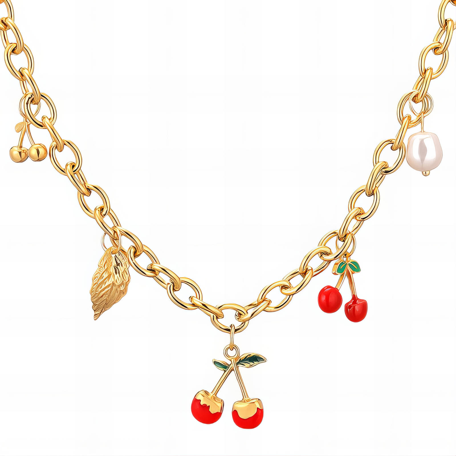"Cherry" Necklace, 18K Gold Plated Steel