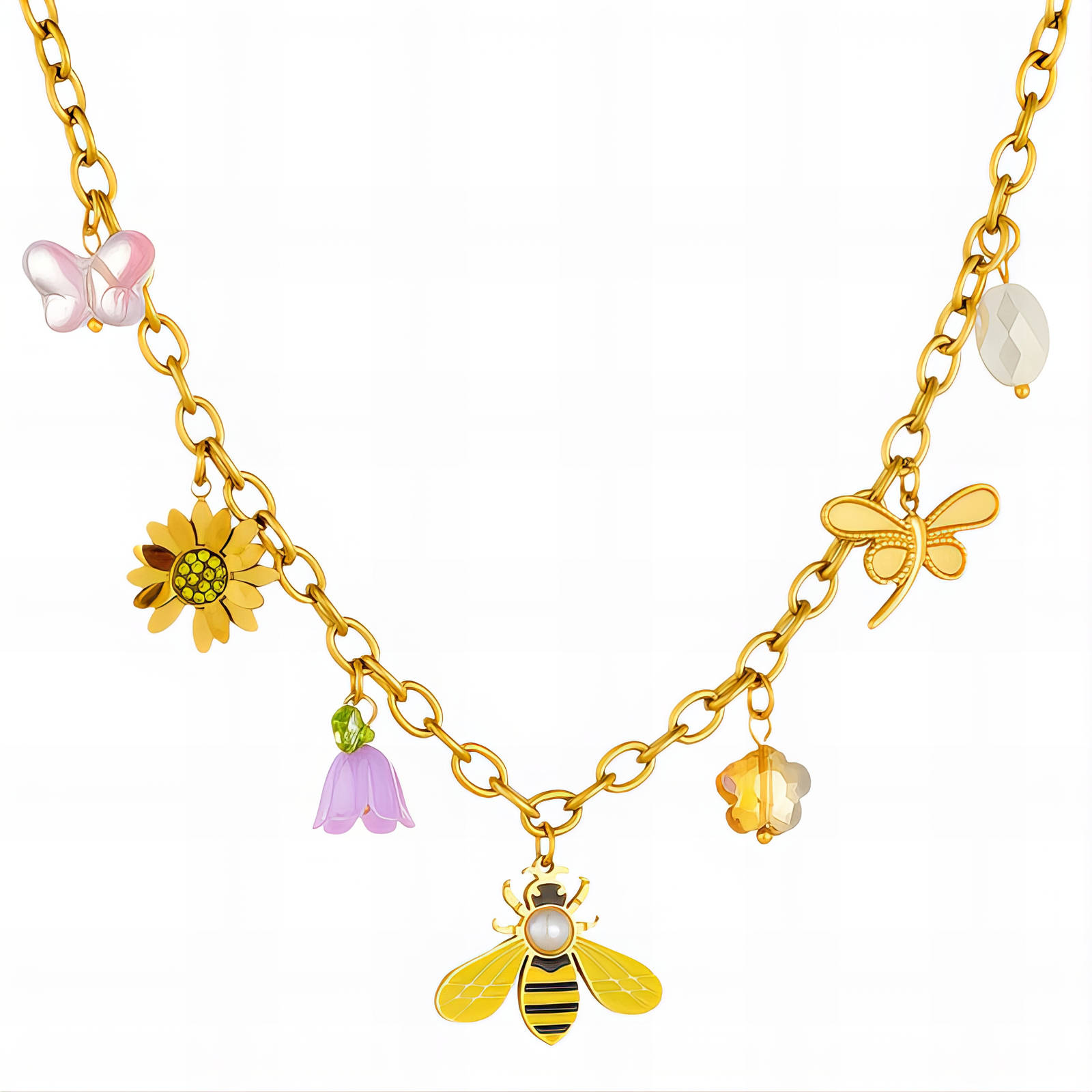 "Bee" Necklace, 18K Gold Plated Steel
