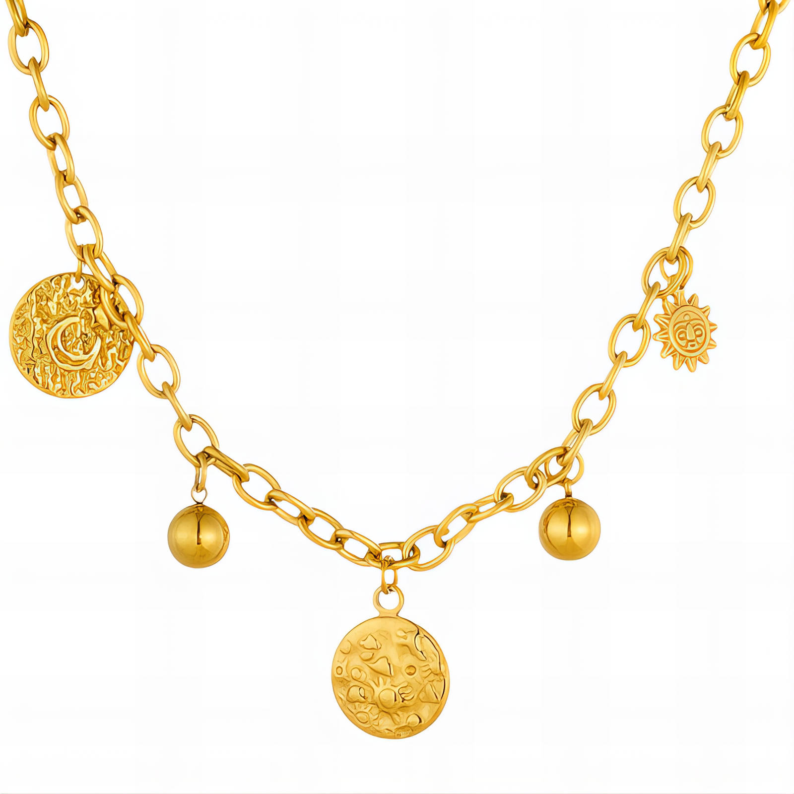 "Crescent And Star" Necklace, 18K Gold Plated Steel