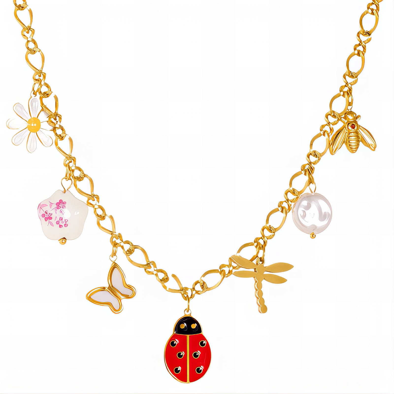 "Ladybug" Necklace, 18K Gold Plated Steel