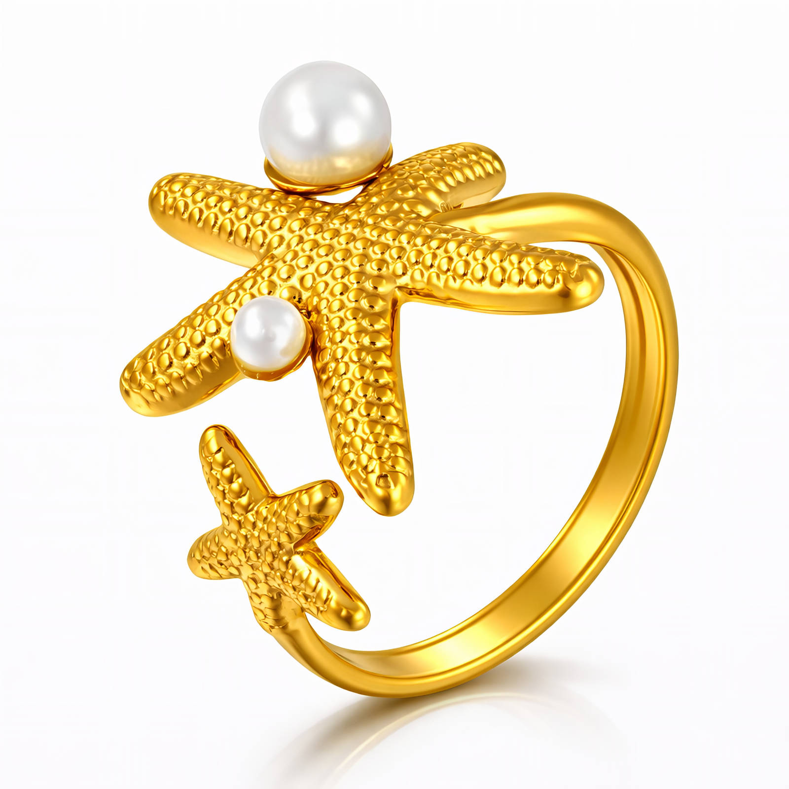 "Starfish" Ring, 18K Gold Plated Steel