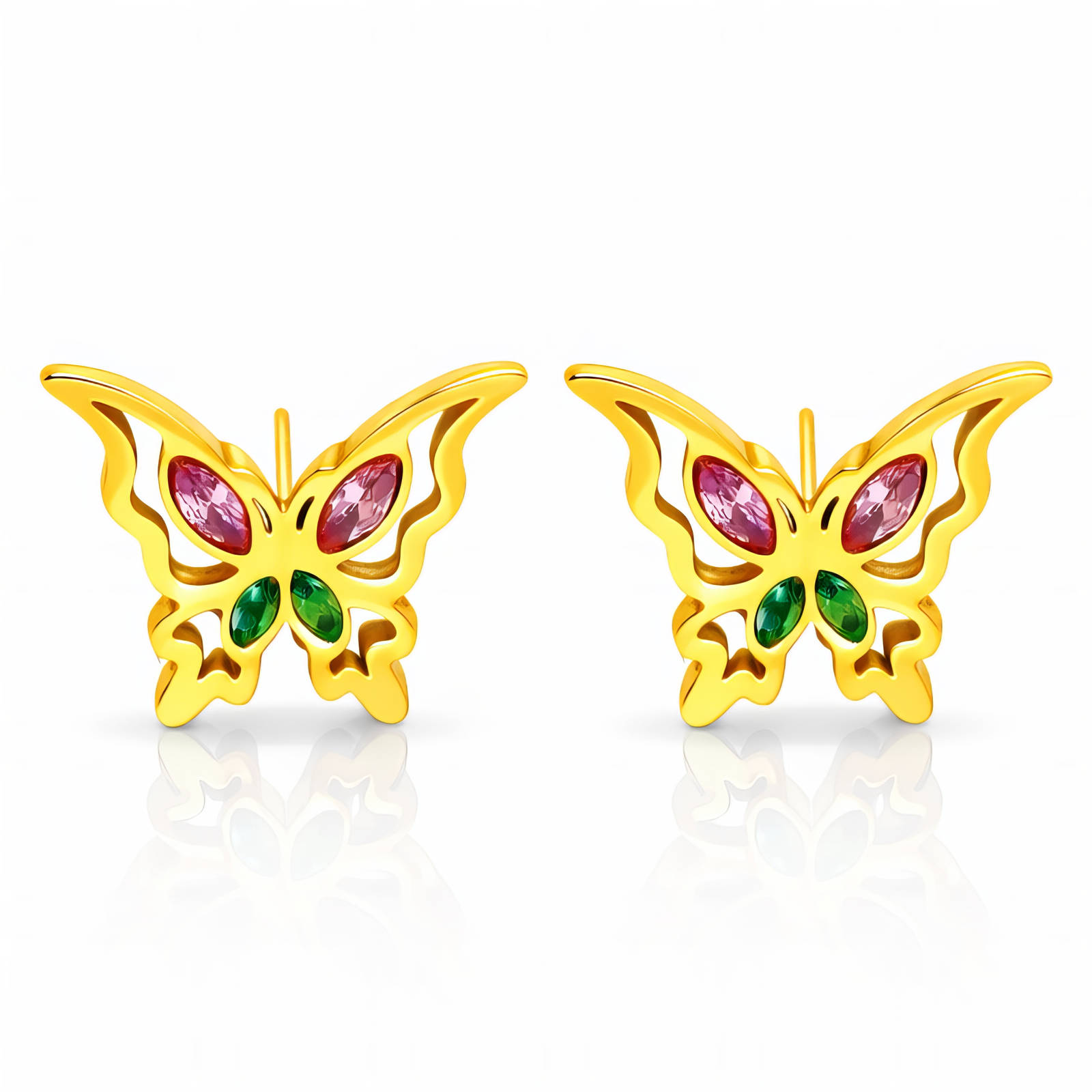 "Butterflies" Earrings, 18K Gold Plated Steel