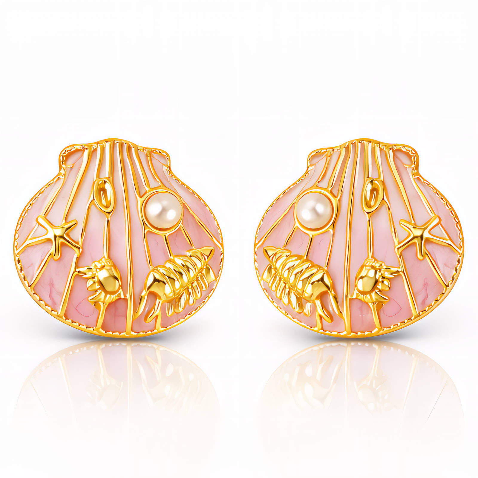 "Starfishs And Crabs And Lobsters" Earrings, 18K Gold Plated Steel