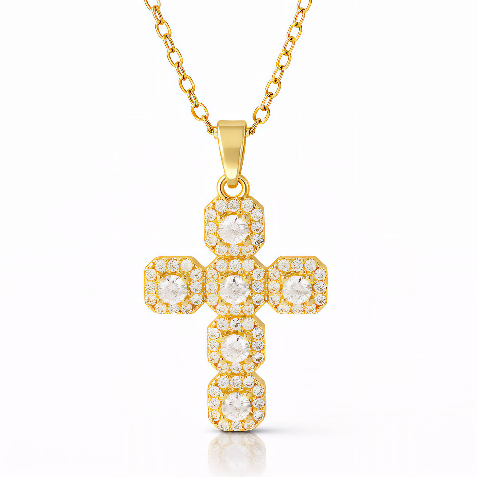 "Cross" Necklace, 18K Gold Plated Steel