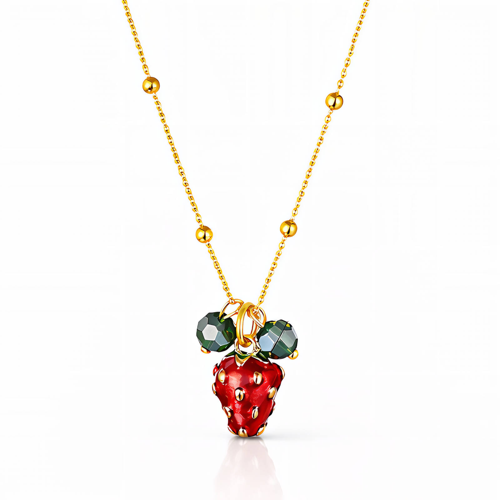 "Strawberry" Necklace, 18K Gold Plated Steel