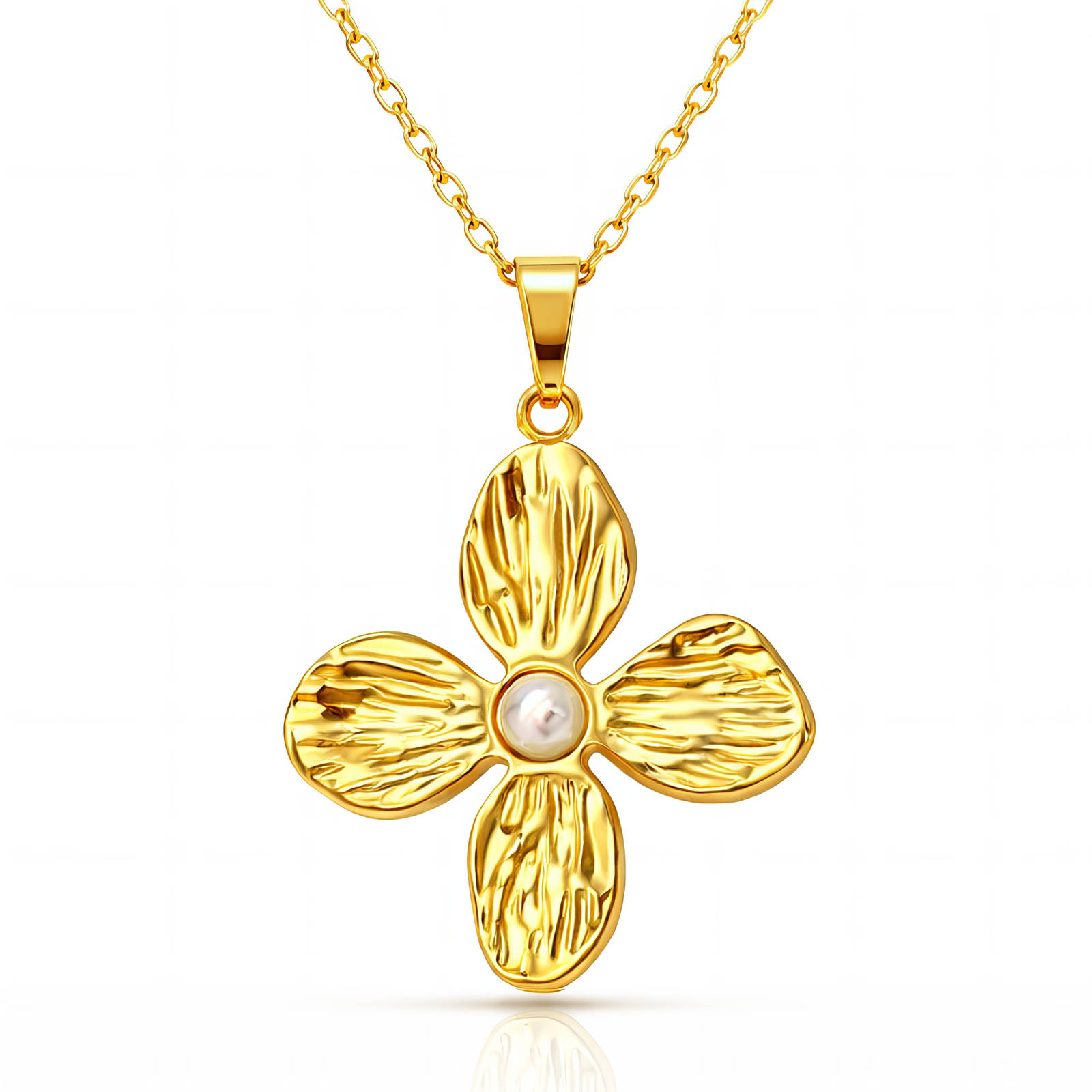 "Flower" Necklace, 18K Gold Plated Steel