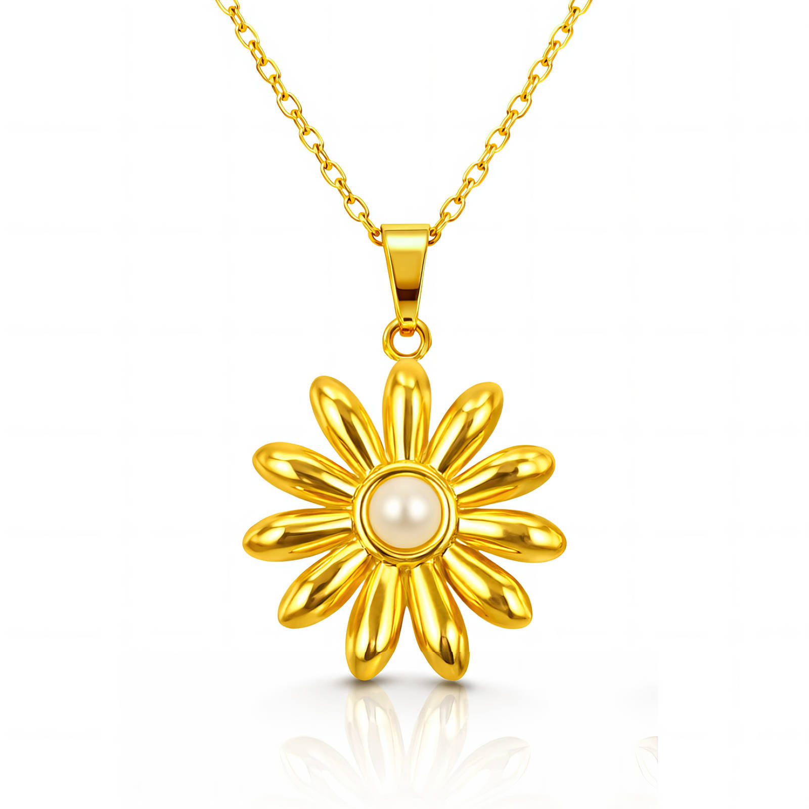 "Flower" Necklace, 18K Gold Plated Steel