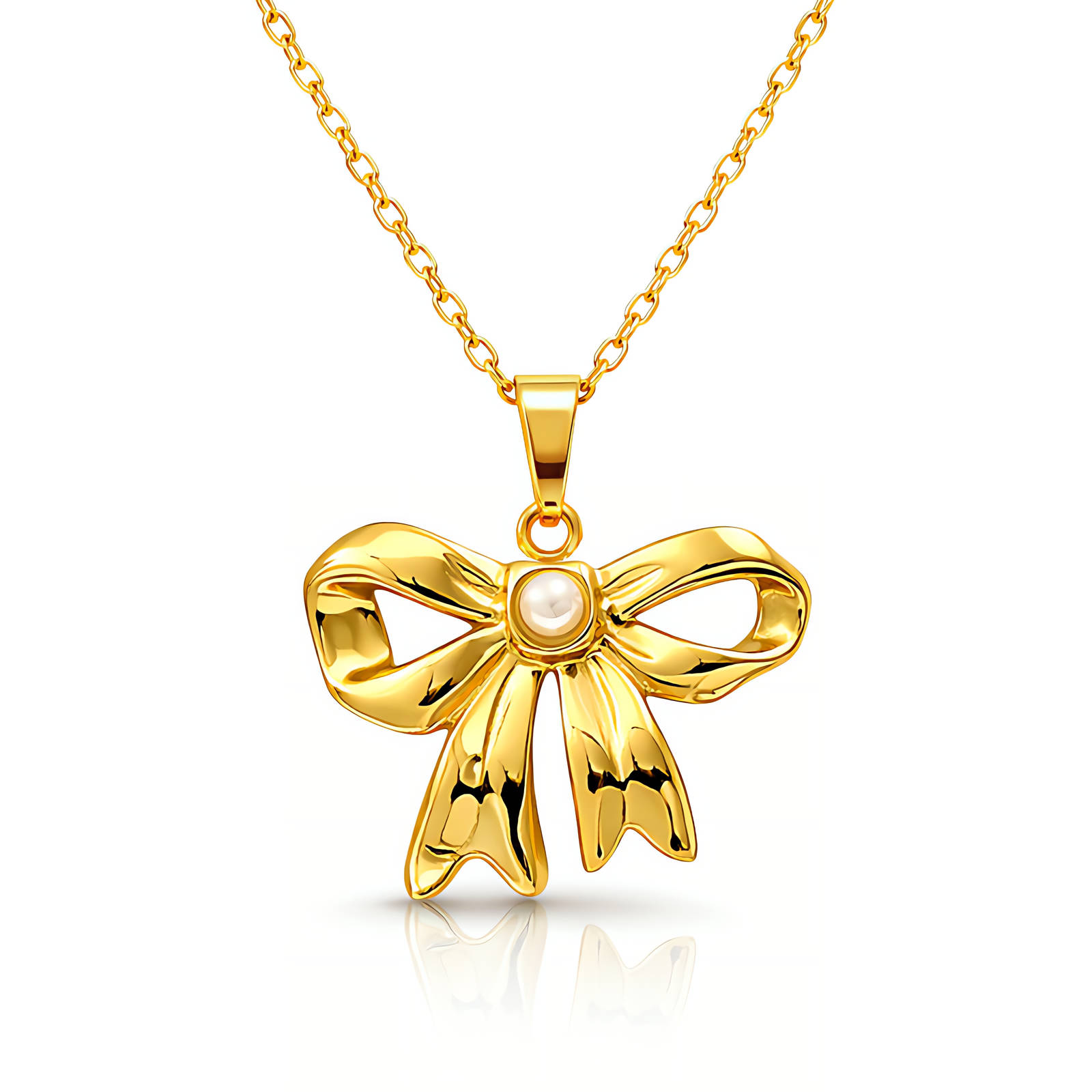 "Bow" Necklace, 18K Gold Plated Steel